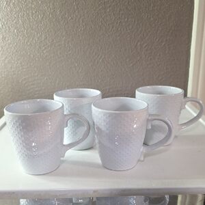 Simple Dining Grey Handle And White Textured Mugs Set Of 4